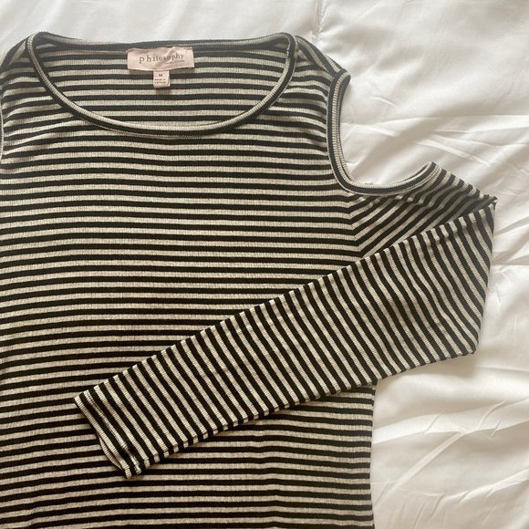 Philosophy Striped Cold Shoulder Cutout Everyday Long Sleeve Top - Picture 4 of 5